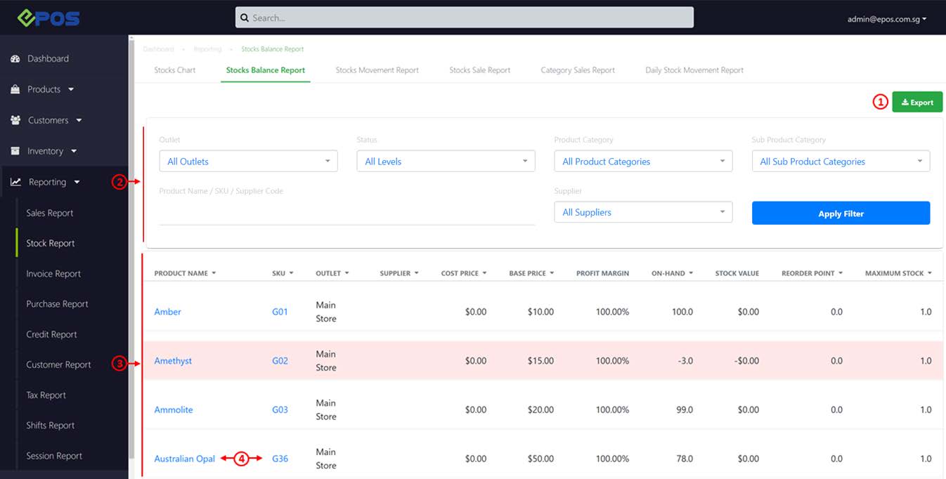 Stock Balance Report | EPOS POS System